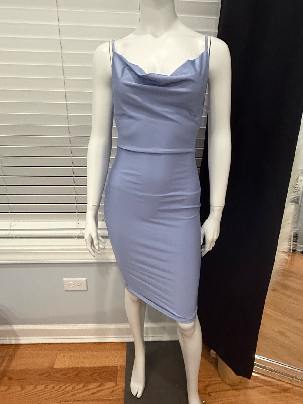 iris Satin Cowl Midi Dress in Periwinkle Blue